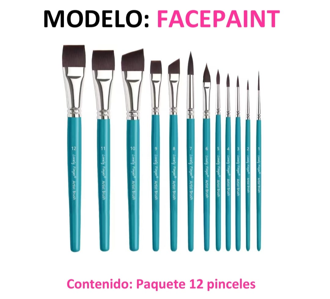 Pinceles Facepaint. Paquete 12 piezas